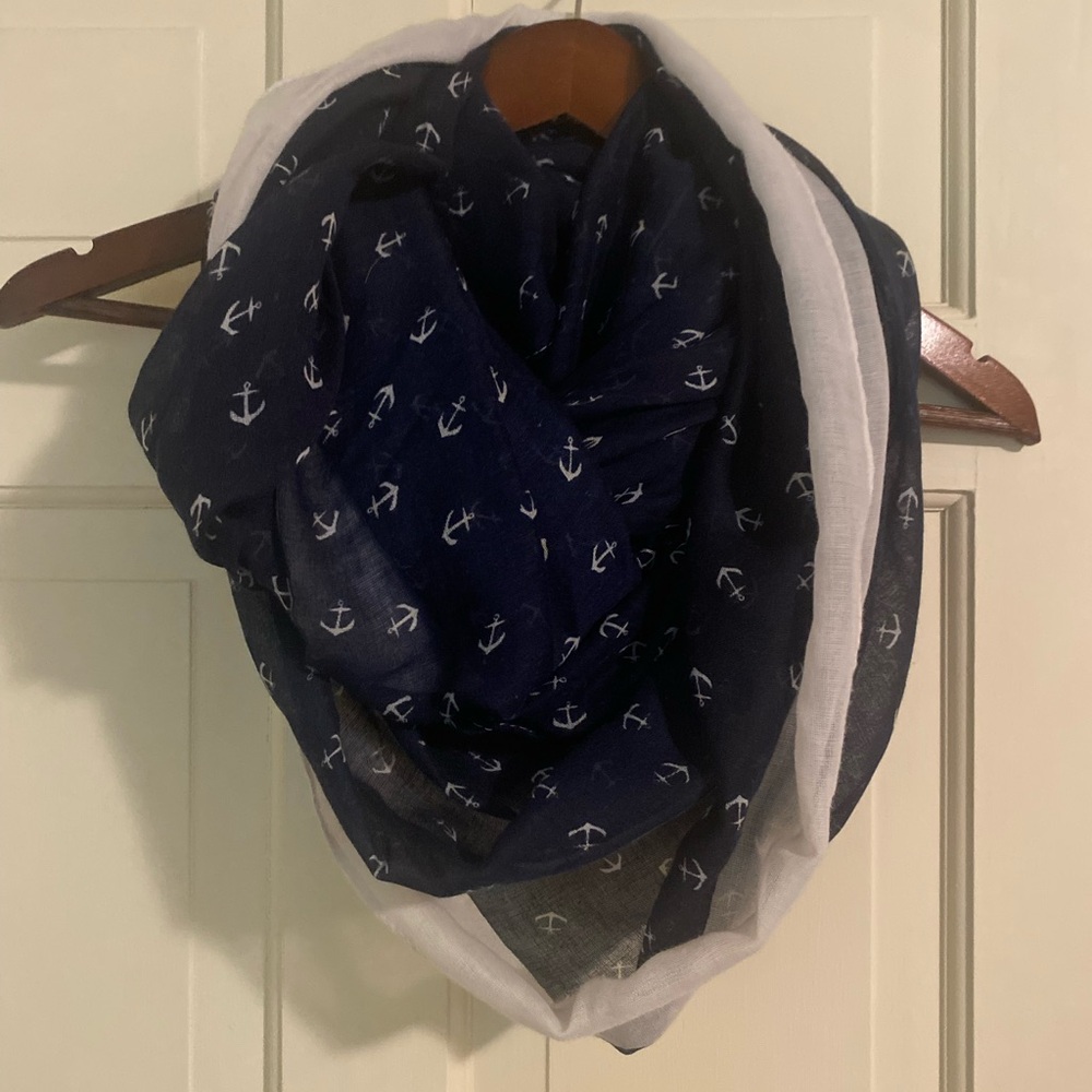 NWT navy blue and white anchor printed infinity scarf